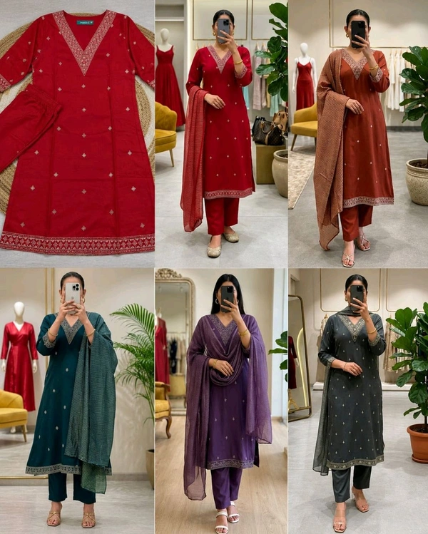 Trendy Stylish Party Wear Full Set - L, Red