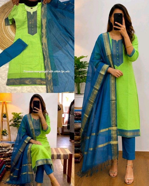 Launching 3piece set ethinicwear outfit🥰 - M, Lite Green
