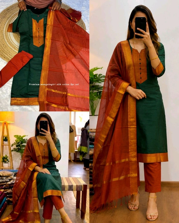 Launching 3piece set ethinicwear outfit🥰 - L, Green