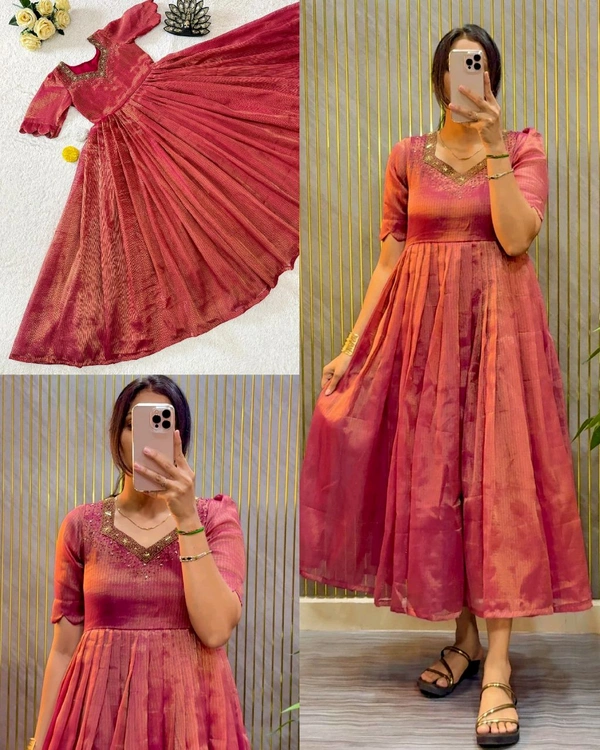 Launching Most Trending Kota Tissue Gown - M, Purple