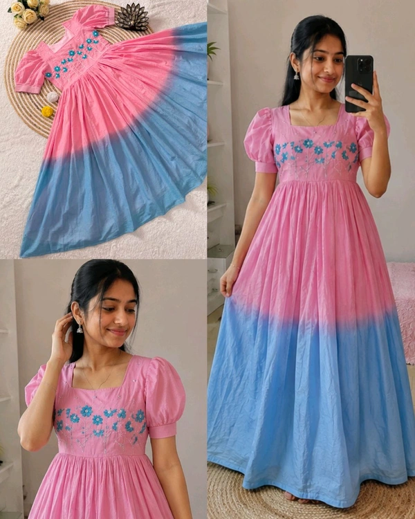 Launching Super Hit Collection, Designer Soft Mul Cotton with Pearls & Thread Handwork Gown Dress. A Beautiful Blend Of elegance and Charm For This Party's and festival
- L