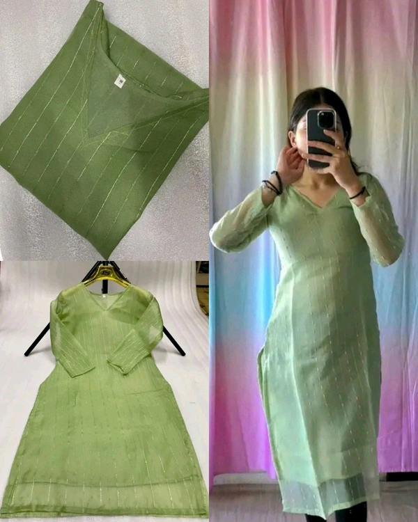 Summer Reason Special Presenting Sequence Soft georgette V shape neck light-weight kurti for daily routine office work and festive - Pista, XL