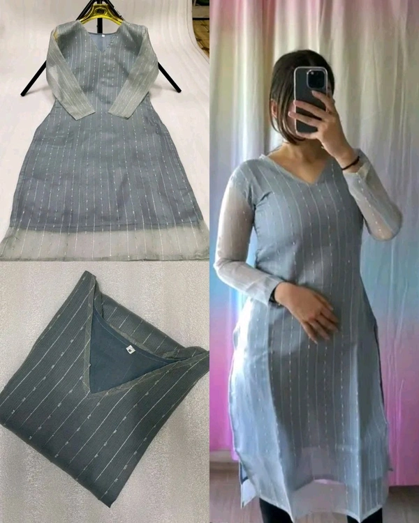Summer Reason Special Presenting Sequence Soft georgette V shape neck light-weight kurti for daily routine office work and festive - Gray, XL