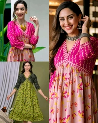 Trendy Stylish Beautiful Printed Anarkali Kurti for Women's Ethnic Wear Festive Fancy Wear Party Wear Gown
- 3XL, Bright Red