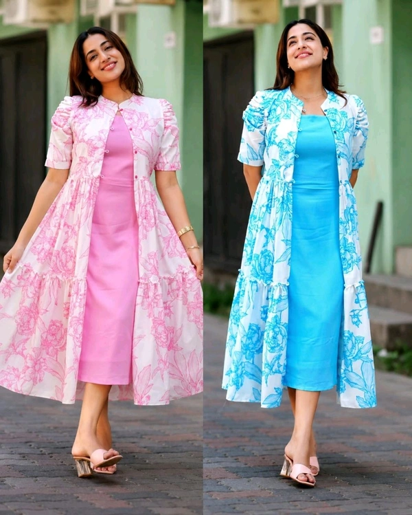 Stylish Party Wear Shrug with Inner
- L, Sky Blue
