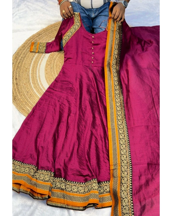 PRESENTING Trending ANARKALI GOWN DUPATTA - M, Cardinal Pink