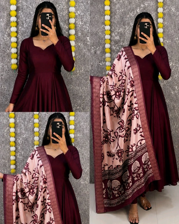 Launching beautiful plain vichithra anarkali with trending kalamkari dupata 😍 - M, Blue