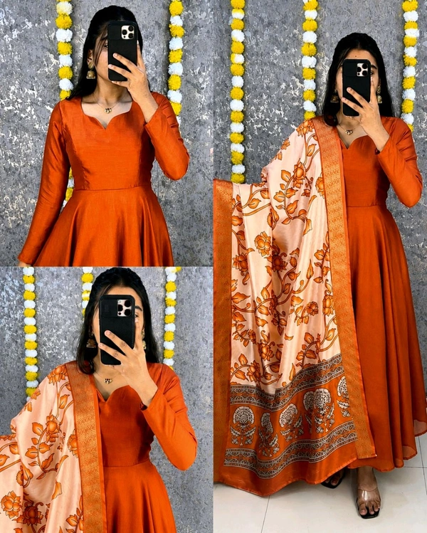Launching beautiful plain vichithra anarkali with trending kalamkari dupata 😍 - M, Blue