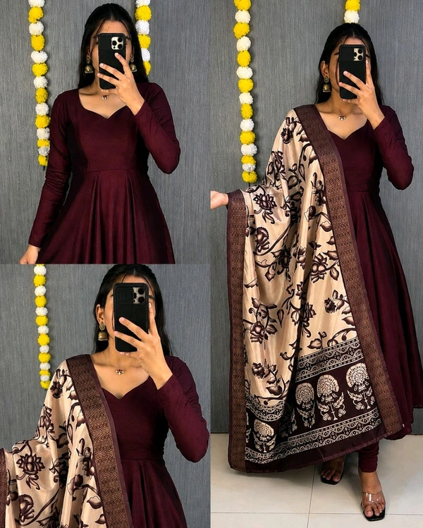 Launching beautiful plain vichithra anarkali with trending kalamkari dupata 😍 - L, Blue