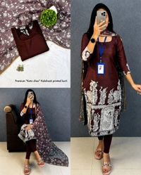 Trendy Kalamkari khalahasti kota chex kurti with kalamkari dupatta - M, Blue