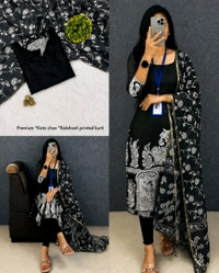 Trendy Kalamkari khalahasti kota chex kurti with kalamkari dupatta - M, Blue