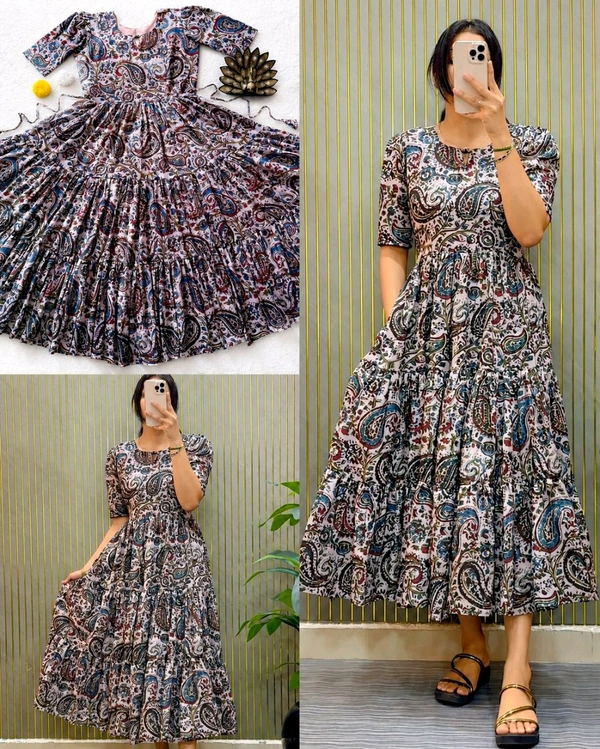 Premium Cambric Cotton Kalamkari Printed Midi Dress
- L, Chatelle