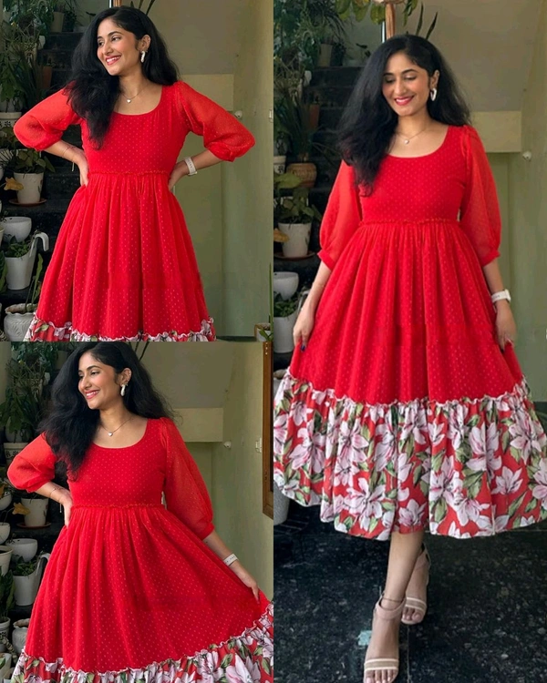 TRENDING SUMMER COLLECTION FROCK STYLE - Red, M
