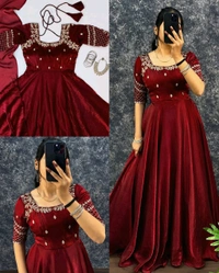 Premium Embroidery Sequence Gown with Dupatta
- S, Purple