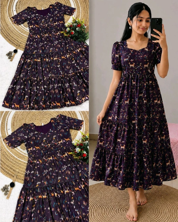 Kalmkari Maxi gown soft Maslin cotton with digital print.
- S, Wine
