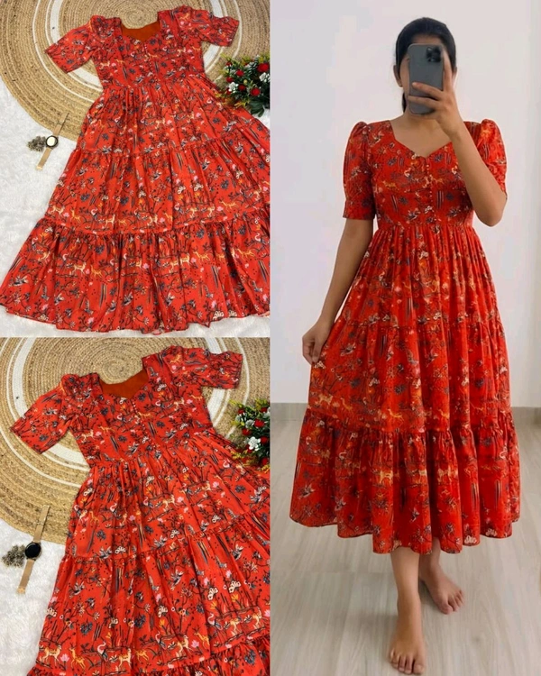 Kalmkari Maxi gown soft Maslin cotton with digital print.
- 2XL, Orange