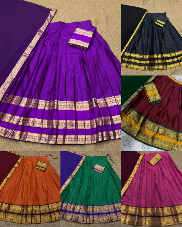 Traditional South Indian Style Kanjivaram Silk Half Saree
- Black