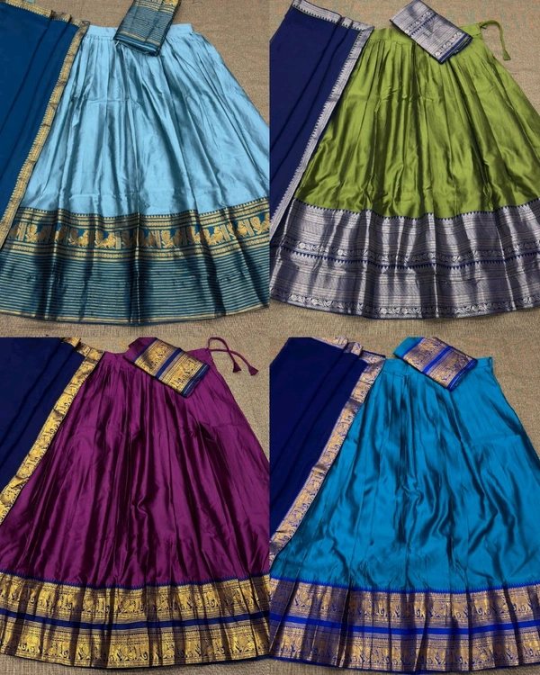 Traditional South Indian Style Kanjivaram Silk Half Saree
- 4th Blue