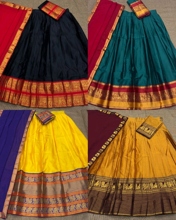 Traditional South Indian Style Kanjivaram Silk Half Saree
- Yellow With Purple