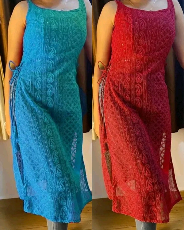 Heavy chikankari kurti - Blue Chill, 2XL