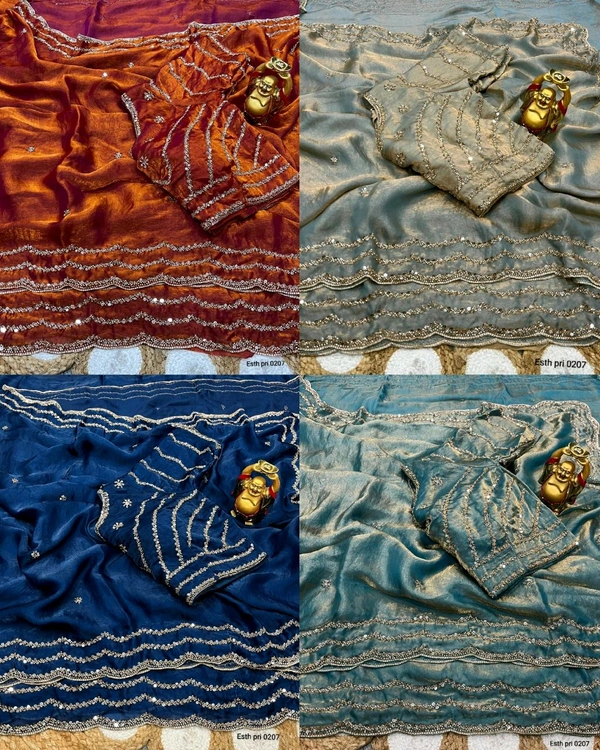 💫🌸 Launch Grand party wear saree in original gold beeds work on pure space silk sarees in velvet shine adorned with sequence and cutdana delicate handwork💫🌸 - 1st Copper Brown