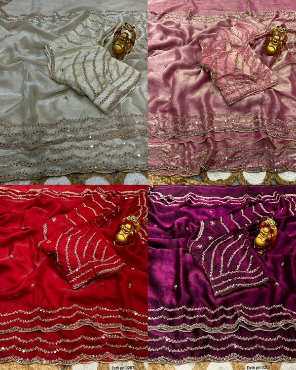 💫🌸 Launch Grand party wear saree in original gold beeds work on pure space silk sarees in velvet shine adorned with sequence and cutdana delicate handwork💫🌸 - 1st Copper Brown