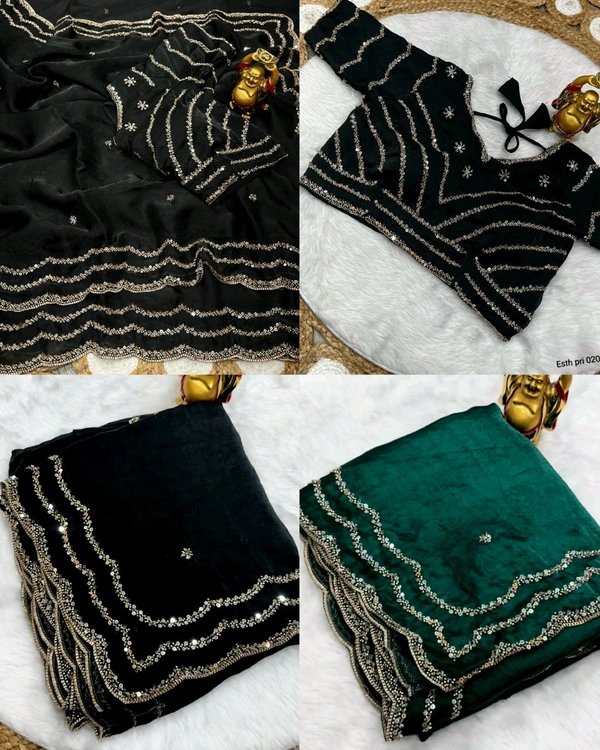 💫🌸 Launch Grand party wear saree in original gold beeds work on pure space silk sarees in velvet shine adorned with sequence and cutdana delicate handwork💫🌸 - 1st Copper Brown
