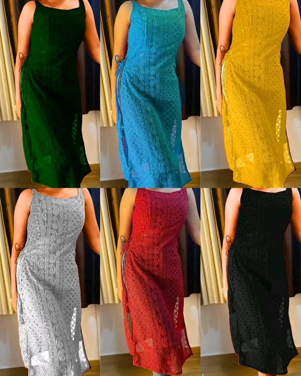 Heavy chikankari kurti - Yellow, L