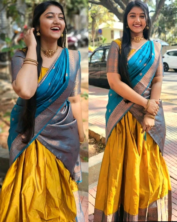 Latest South Indian Women Lehenga - Teal, Free Size