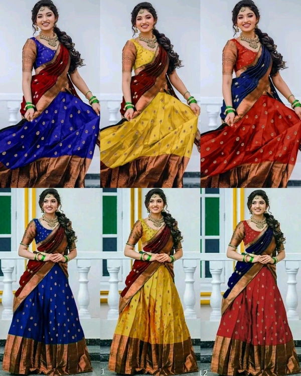 Latest South Indian Women Lehenga - Red and Blue, Free Size