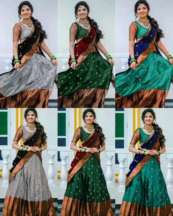Latest South Indian Women Lehenga - Green, Free Size