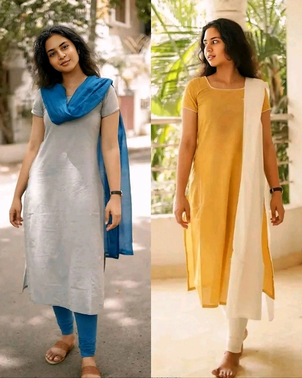 Introducing New Designer Straight Cut Kurtis with Dupatta  - Yellow, XL