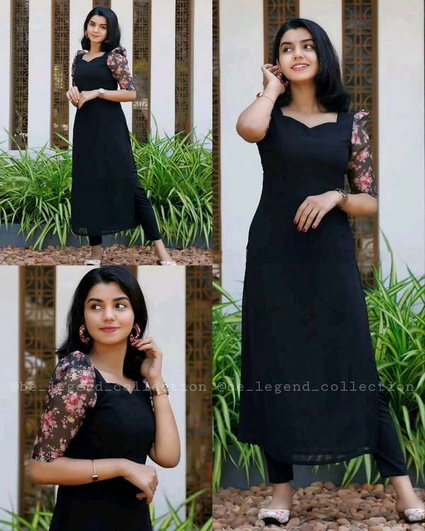 Black Georgette fox maxi dress - XL