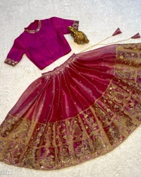 Child Wears Beautifully Stitched Soft Burberry Silk with Beautiful Sequins Embroidered Work  - Fuchsia Pink, 1-2 Years