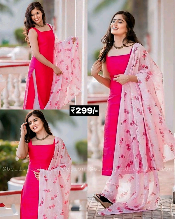 Beautiful Kurti With Duppata Set - Pink, M