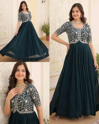 Designer Gown is luxury clothing Considered to be high quality Made by Zari-Thread & Sequins Embroidery - M, Yellow