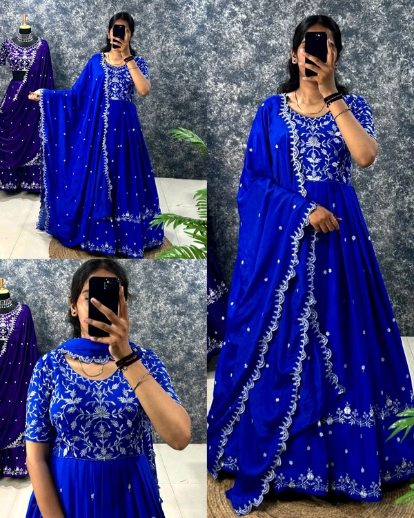 Best Premium Look Festival Gown with Dupatta - XL, Blue