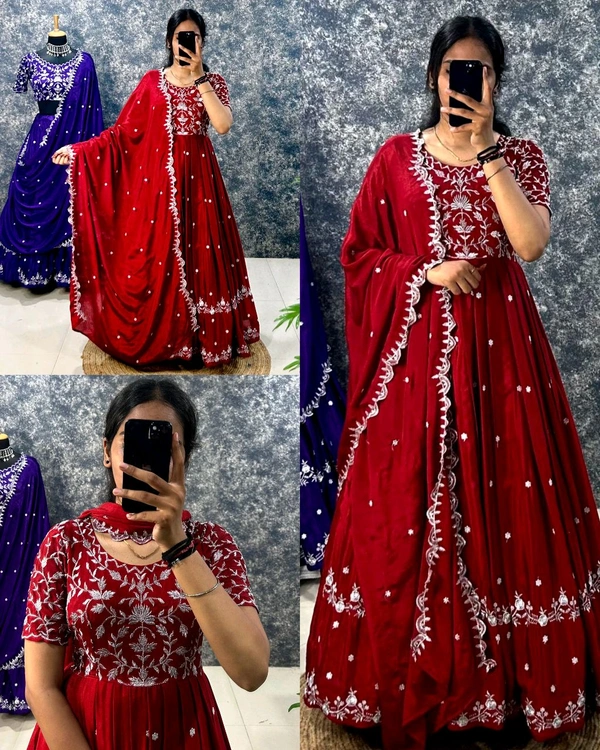 Best Premium Look Festival Gown with Dupatta - XL, Blue