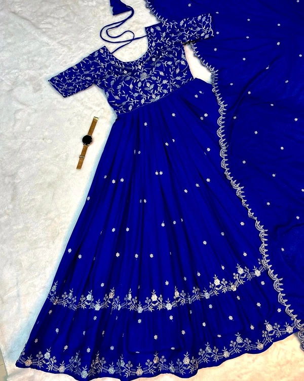 Best Premium Look Festival Gown with Dupatta - XL, Blue