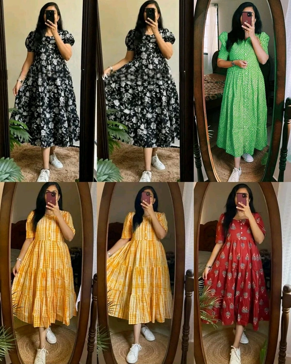 !Beautiful floral print Cotton Full Flair Middy Gown!! - Green, 2XL