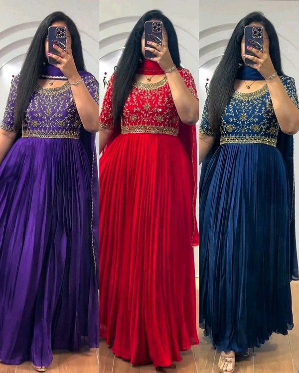 Grand Look Gown With Dupatta - Red, XL