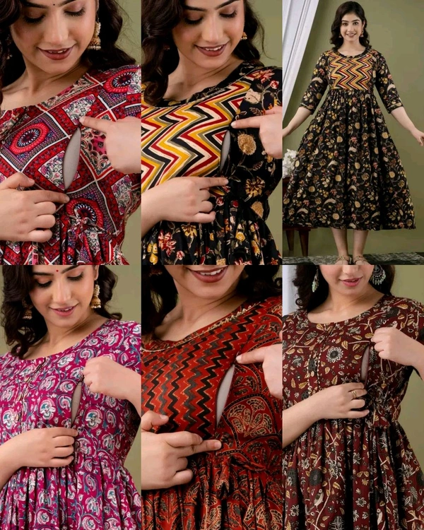 Women's Pure Cotton Printed Feeding / Maternity Wear - L, Brown