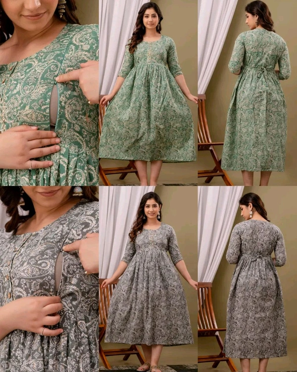 Women's Pure Cotton Printed Feeding / Maternity Wear - Summer Green, M