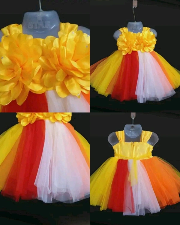 Fancy kids frock  - Yellow, 6-9 Months