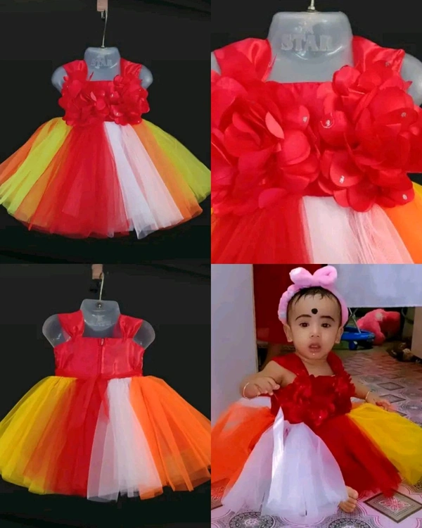 Fancy kids frock  - Red, 2-3 Years