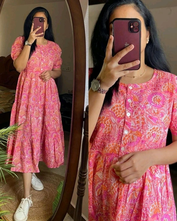 !Beautiful floral print Cotton Full Flair Middy Gown!! - M