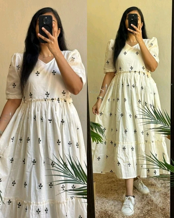 !Beautiful floral print Cotton Full Flair Middy Gown!! - L