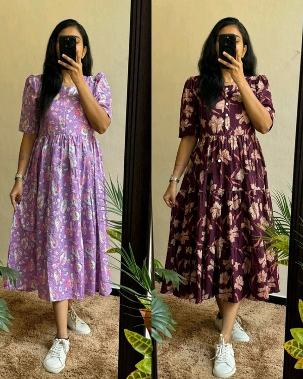 !Beautiful floral print Cotton Full Flair Middy Gown!! - XL, Mauve