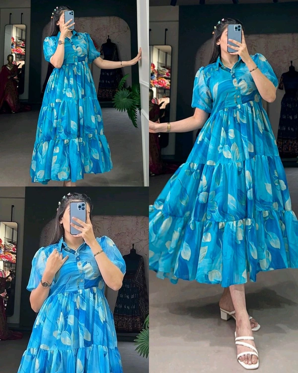 Summer Style Chiffon Maxi Frock Collection - Sky Blue, S