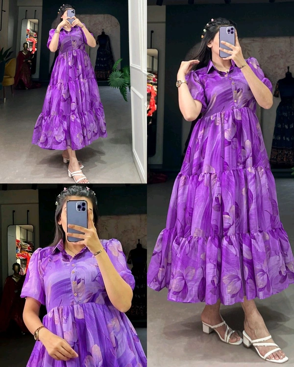 Summer Style Chiffon Maxi Frock Collection - Purple, L